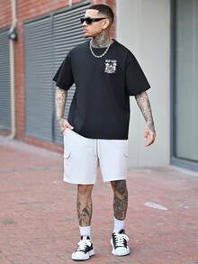 Devon Thys SU ER Men's Fashionable Printed Loose Short Sleeve T-Shirt | Exquisite Design | Summer Essential | Easy To Match, Showcasing Your Style - Black - View 1