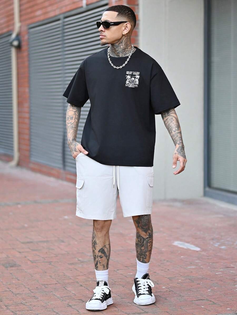 Devon Thys SU ER Men's Fashionable Printed Loose Short Sleeve T-Shirt | Exquisite Design | Summer Essential | Easy To Match, Showcasing Your Style - Black - View 1