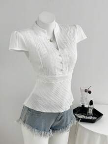 Elamini Women's Solid Color Casual Versatile Daily Wear Shirt - White - View 5