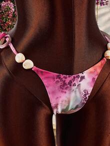Amplova Women's Swimwear Set With Beaded Leopard Pink Details, Sexy Tropical Avant-Garde, Suitable For Vacation Beach Party Summer - Hot Pink - View 1