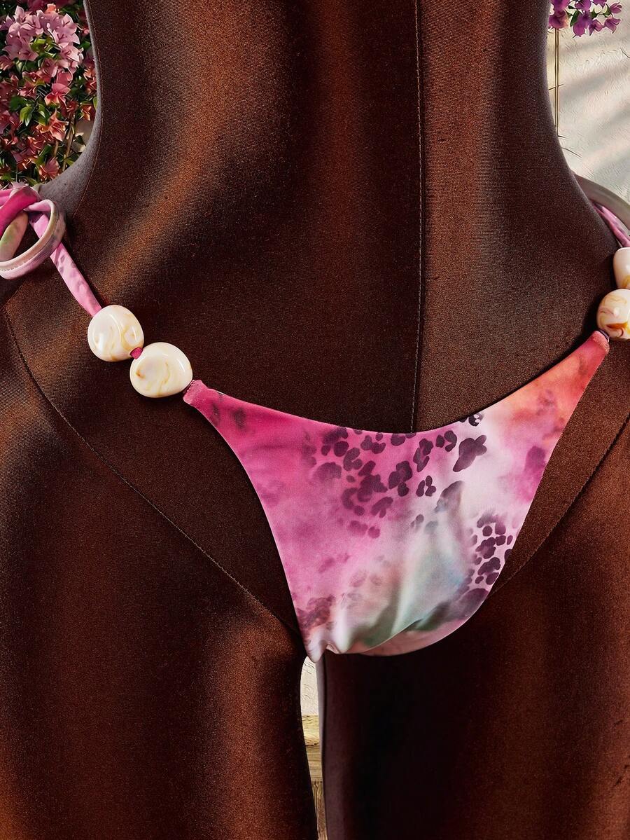 Amplova Women's Swimwear Set With Beaded Leopard Pink Details, Sexy Tropical Avant-Garde, Suitable For Vacation Beach Party Summer - Hot Pink - View 1