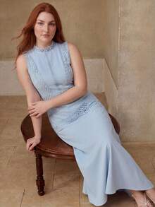 MOTF PREMIUM PLUS ELEGANT CONTRAST LACE LONG DRESS - Baby Blue - View 3
