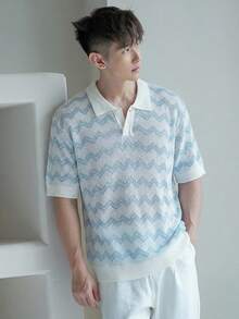 DAZY Top de punto de verano con bloques de color para hombre, vacaciones - Azul y blanco - Ver 4