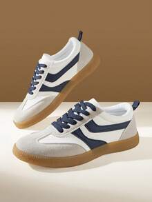 CUCCOO EASI Farbabgestimmte Retro-Moral-Trainingsschuhe für Damen, Low-Top Schnürschuhe mit Wildleder-Einsätzen, weiche rutschfeste Sohle für den täglichen Arbeitsweg, atmungsaktive und verschleißfeste Gummisohle, vielseitige lässige Sportschuhe für Studentinnen, leichte und bequeme Damen-Schuhe für alle vier Jahreszeiten - marineblau - Übersicht 9