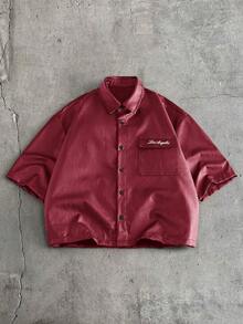 AXEPEAK Camisa casual versátil de uso diario con patrón de letras y abotonadura sencilla para hombres - Rojo - Ver 7