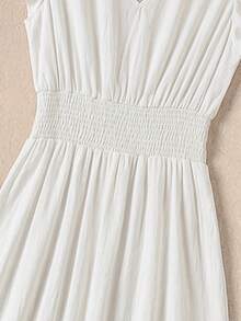 Rusticease Women's Solid Color V-Neck Flutter Sleeve Dress For Vacation Summer Dress Going Out Outfits - White - View 4