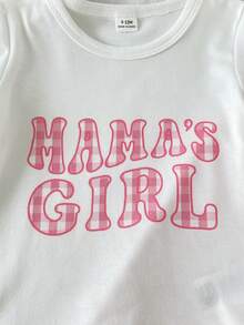 SHEIN Playful Pals 2-teiliges Sommer-Mode-Set für Baby-Mädchen im minimalistischen Streetstyle, weißes Kurzarm-T-Shirt mit rosa karierter Stickerei-Dekoration auf der Brust und rosa gestreifte lange Hose, geeignet für Alltag, Schule, Lässig und Sport - Pink - Übersicht 6