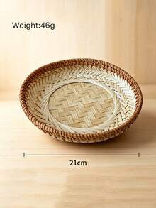 Haus Hana 1pc Handmade Round Woven Tray, Bamboo & Rattan Storage Basket For Coffee Table, Nightstand & Shelf Decor - Multicolor - View 4
