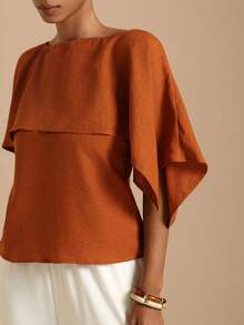 Elafinee Women's Summer Camisole Tank Top + Loose Asymmetrical Cape Shawl - Redwood - View 3