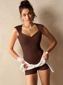 VARSIVA Mono deportivo casual de uso diario para mujer, color liso, sin espalda - Marrón - Ver 7