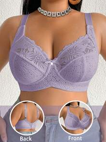 Divavoom 1pc Plus Size Lace Patchwork Wireless Bra - Multicolor - View 4