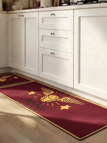 HARRY POTTER X SHEIN A Rubber Kitchen Long Carpet, Cartoon Printing Pattern, Nordic Light Luxury High-End Style Kitchen Mat, Long Running Carpet Laundry Carpet, The Fabric Is Thick And Foot-Feeling, Easy To Take Care Of, Machine Washable And Washable, Practical Entrance - Burgundy - View 6