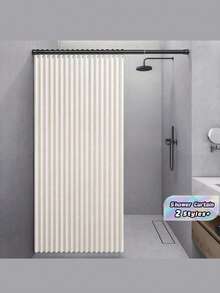 Tirai Mandi Beige Modern - Tebal, Tampilan Linen, Tahan Air | Dapat Dilipat untuk Menghemat Ruang, Anti-Deformasi, Pemisahan Kering dan Basah untuk Kamar Mandi, Dekorasi Kamar Mandi untuk Kembali ke Sekolah - Krem - View 3