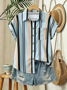 EMERY ROSE Women's Striped Colorblock Casual Versatile Daily Wear Shirt - Multicolor - View 3