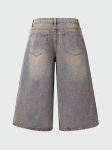 ROMWE MEN Men's Casual Wide Leg 6-Inch Denim Shorts - Mocha Brown - View 2
