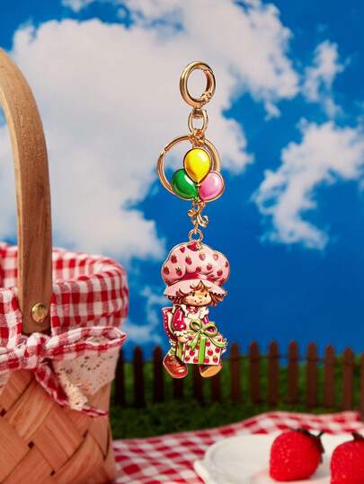 Strawberry Shortcake X SHEIN 1PC New Creative Cartoon Love Cute Doll Balloon Oil Drop Pendant Keychain, Cute, Casual, Can Also Be Used As Accessories, Suitable For Various Parties