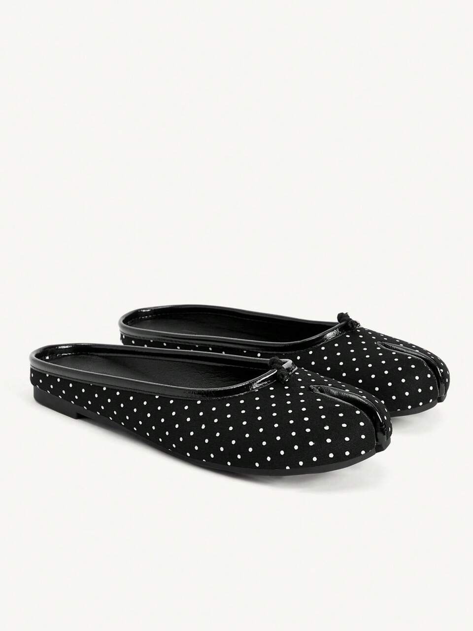 CUCCOO CHICEST Women's Polka Dot Split Toe Backless Mule Elegant Black Flat Loafer Slippers Daily Casual Shoes