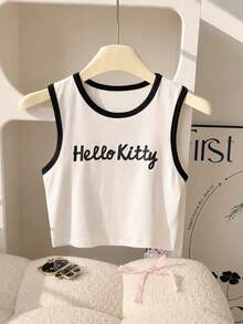 Resyla HELLO KITTY AND FRIENDS | SHEIN 字母印花夏季時尚休閒通勤可愛女款修身背心 - 白色 - 查看 2