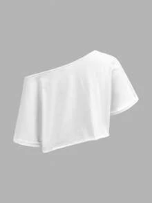 Tseoso 女款 95% 棉單肩寬領針織 T-shirt 2 件組 - 黑色，寬鬆，夏季職場基本款 - 彩色 - 查看 4