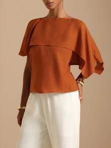 Elafinee Women's Summer Camisole Tank Top + Loose Asymmetrical Cape Shawl - Redwood - View 5