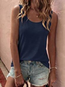 SHEIN Holidaya Women's Solid Color Casual Versatile Daily Wear Top - Blue - View 4