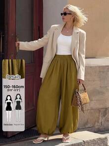 SHEIN PETITE Women's 2026 Spring/Summer New Style Long Green Silk-Feel Pants, Vintage Style, Satin Finish, High-Quality Texture, Street Style, Elegant And Suitable For Parties, Outings, And Casual Outings. ,Petite Women - Fresh Green - View 8