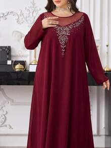Al Najma Plus Size Women's Round Neck Long Sleeve Arabian Dress - Red Violet - View 5