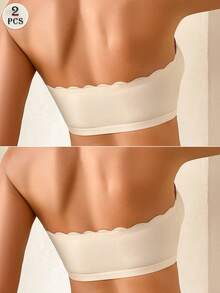 SHEIN Apricot Women's Bra Set, Front Closure Wavy Edge Push-Up Removable Padded Cups, 2pcs - Apricot - View 2