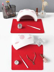 Bright Red Nail Art Table Mat, Made Of Waterproof And Soft PU Leather, Designed For Studio Tabletops And Foldable Nail Art Armrests. Ideal For Nail Artists In Salons And For Home Use. - Big red - View 6