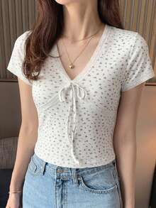 DAZY Women's Round Neck Solid Color Basic White Short Sleeve T-Shirt Spring Summer - Grey - View 3