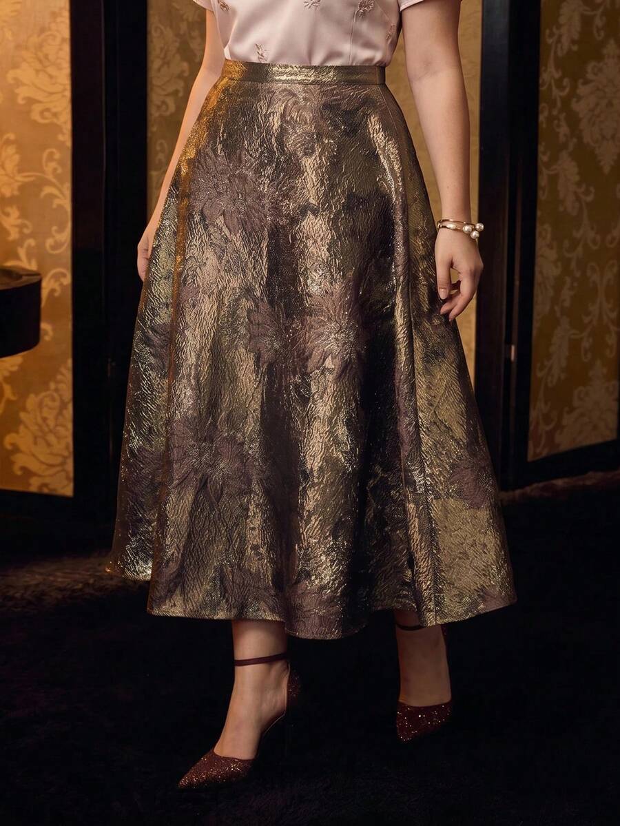 MOTF PREMIUM Rok Jacquard Elegan Model Mengembang untuk Wanita Ukuran Besar - Coklat - View 1