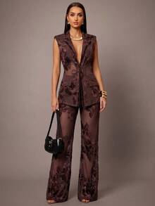 Silquee Women's Brown Embroidered Jacquard Trousers – Versatile, Stylish, And Comfortable For Commuting And Travel (Elegant Business/Workwear) - Coffee Brown - View 1
