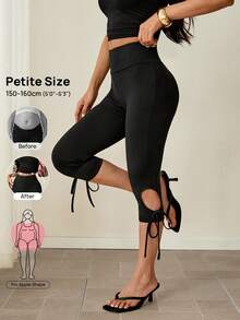 SHEIN PETITE Street High Leg Capri Leggings - Black - View 5