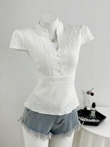 Elamini Women's Solid Color Casual Versatile Daily Wear Shirt - White - View 4