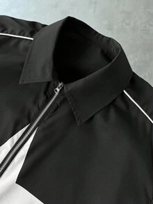 PAVTROS Men's Star Print Zipper Placket Short Sleeve Shirt And Drawstring Waist Shorts Set - Black - View 6