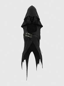 ROMWE Goth Forbidden Art 女款連帽上衣 金屬扣飾 繫帶抽繩設計 不對稱下擺 破舊風 性感 - 黑色 - 查看 8