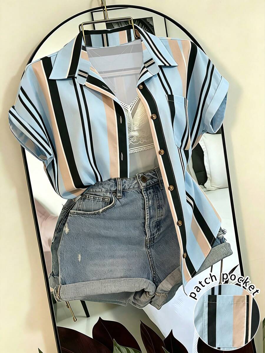 EMERY ROSE Women's Striped Colorblock Casual Versatile Daily Wear Shirt - Multicolor - View 1