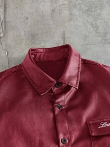 AXEPEAK Camisa casual versátil de uso diario con patrón de letras y abotonadura sencilla para hombres - Rojo - Ver 5