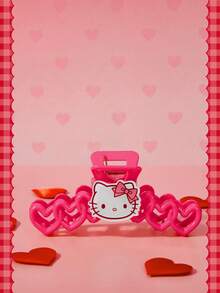 HELLO KITTY AND FRIENDS | SHEIN 1件裝 Sanrio Hello Kitty 玫瑰紅卡通可愛愛心後腦髮夾抓夾 - 玫瑰紅 - 查看 3