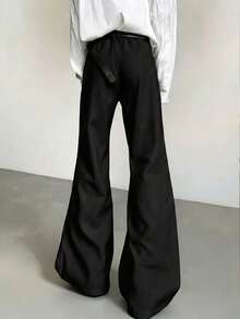 Manfinity Hypemode Men's Casual Strench Flare Pants Solid Color Mid Rise Slim Fit Trousers With Pockets - Black - View 2