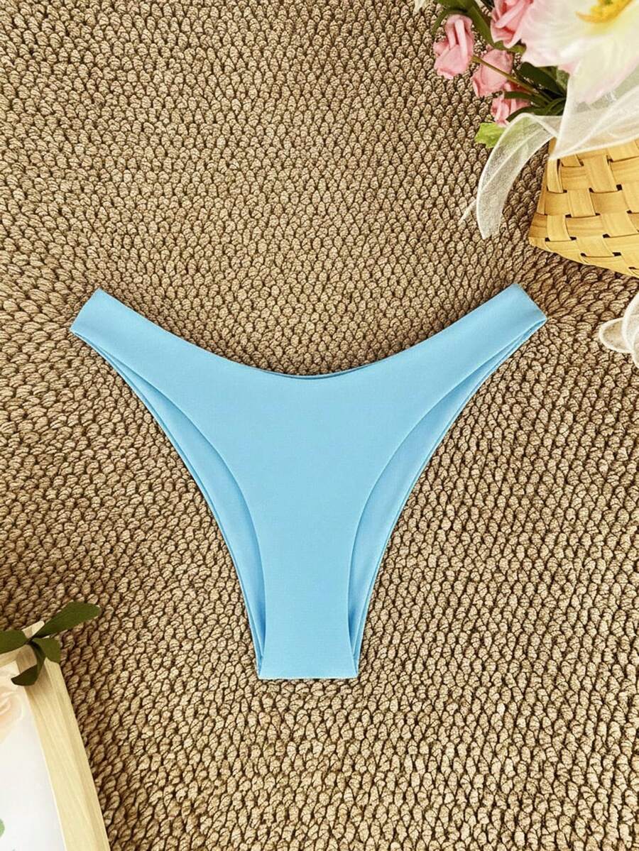 SHEIN Swim 女款夏季海灘純色三角比基尼泳褲下身 - 淺藍色 - 查看 1