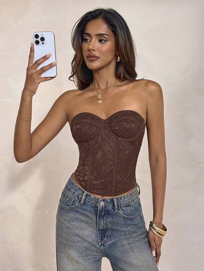 Aloruh Lady's Elegant Leopard Print Three-Dimensional Fabric, Luxurious Gathered Bra, Cup-Shaped Top, Tight Body-Hugging Dress, Gathered Breast Cups, Shoulder Straps Tied With Bows. Suitable For Concerts, Country Music Concerts, Nightclubs And Sexy Parties. Sexy And Elegant Party Bodysuit, Top.