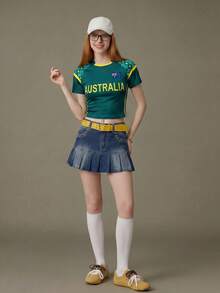 Elnivra 2026年足球世界盃澳洲足球球衣風格女款短版T恤，復古印花足球球迷上衣，澳洲隊支持者，適用於美國–加拿大–墨西哥 - 綠色 - 查看 4