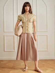Revavyn Women's Fashion Commuter Versatile Solid Color Pleated Wide Leg Pants - Brown - View 4