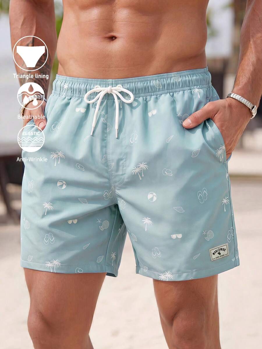 Manfinity KASUA Men's Drawstring Printed Swim Trunks - Mint Green - View 1