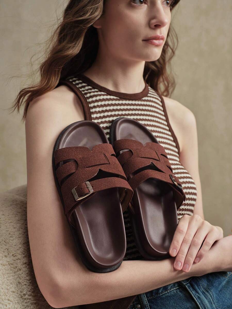 Solecia Women Shoes Spring/Summer Fashion Brown Comfortable Flat Beach Sandals, Vacation Style - Rust Brown - View 1