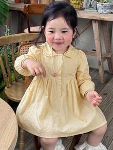 Dazy Kids 嬰兒女童圓領刺繡卡通可愛無袖中長洋裝 - 粉色 - 查看 5