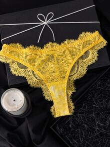 SHEIN Set Lingerie Renda Seksi Wanita 2 Potong untuk Sehari-hari - Kuning - View 5