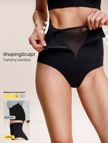 GLOWMODE Sweatmode 3.0 High-Rise Tummy Control Sweat-Wicking Front Zipper Mesh Lining Anti-Roll Waist-Cinching Brief Daily Casual Wear - Black - View 1