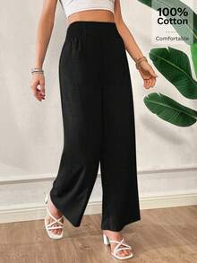 Siren Gaze Pantalones largos sueltos de cintura elástica de unicolor para mujer, adecuados para salidas diarias, reuniones, actividades al aire libre, desplazamientos, ropa de calle, vacaciones - Negro - Ver 6